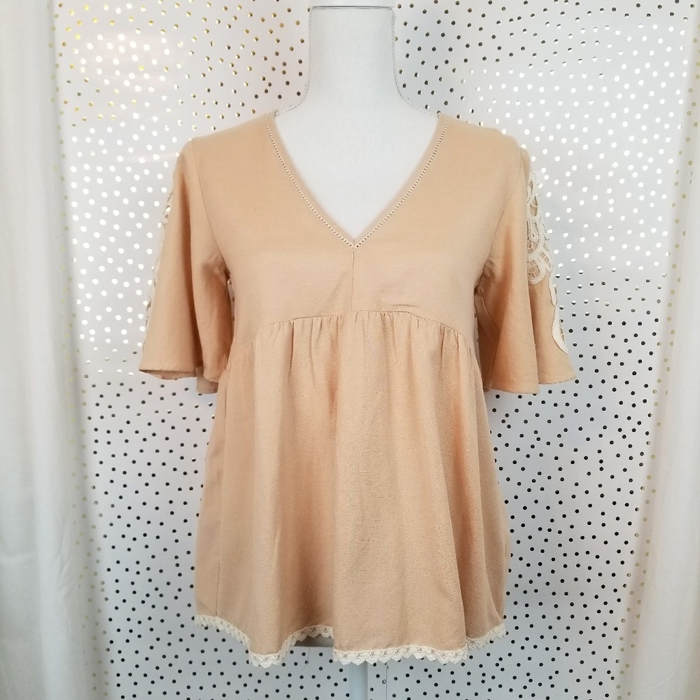 Zara Basic Blush Peach Top w/ Crotchet Details XS